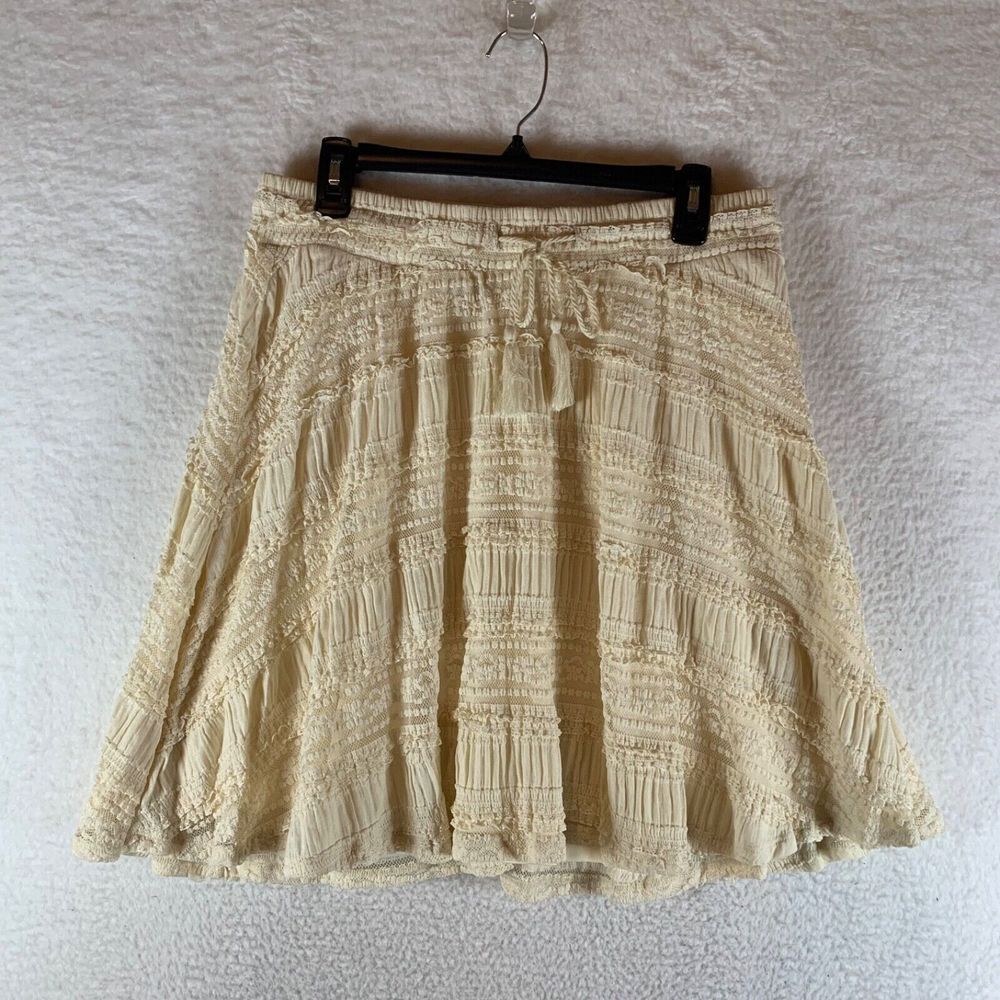 Torrid Women's Mini Lace Smocked Waist Cotton Blend Ivory Skater Skirt Size 00